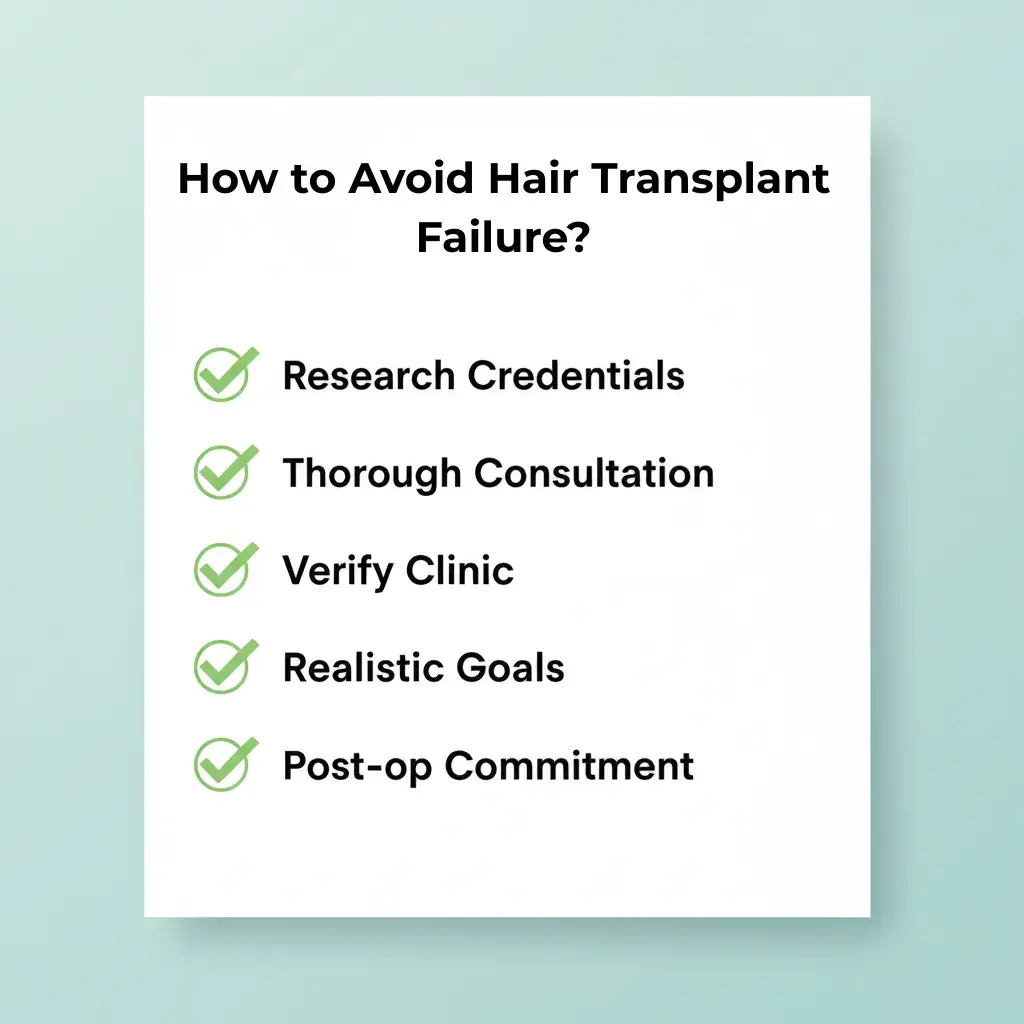 Five essential steps to avoid hair transplant failure in Pune - credential verification, consultation quality, facility standards, expectation setting, aftercare compliance