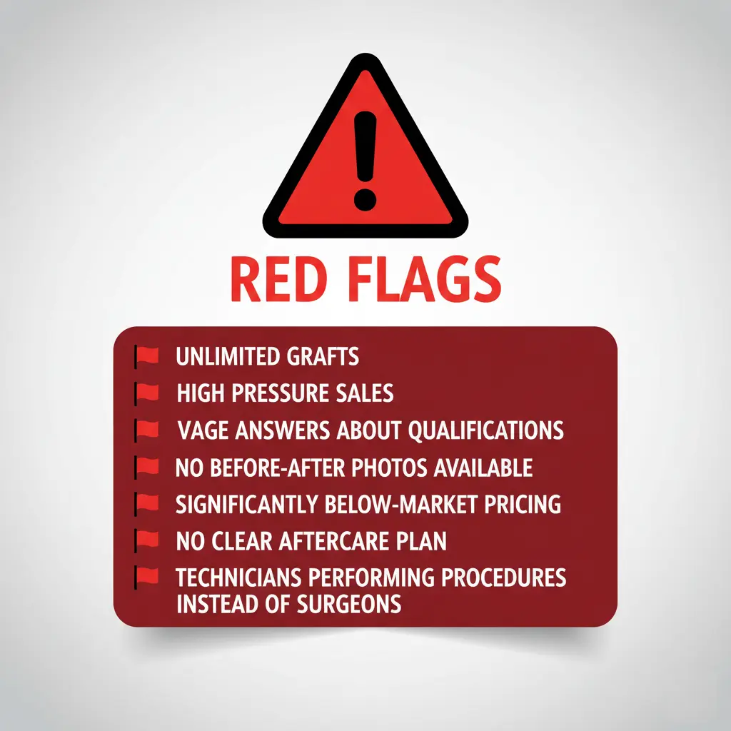 Hair transplant consultation red flags to avoid - Warning signs of unethical clinics