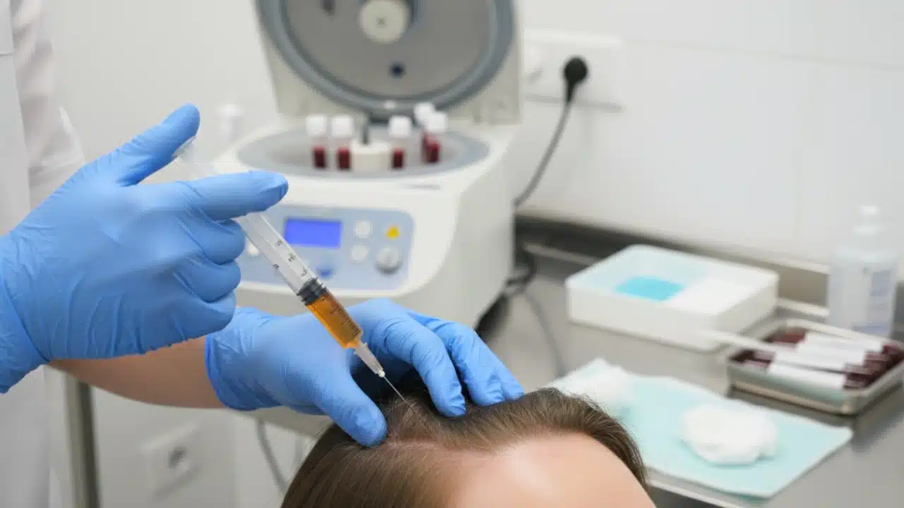 PRP therapy for hair loss preparation and scalp injection at HairMD India