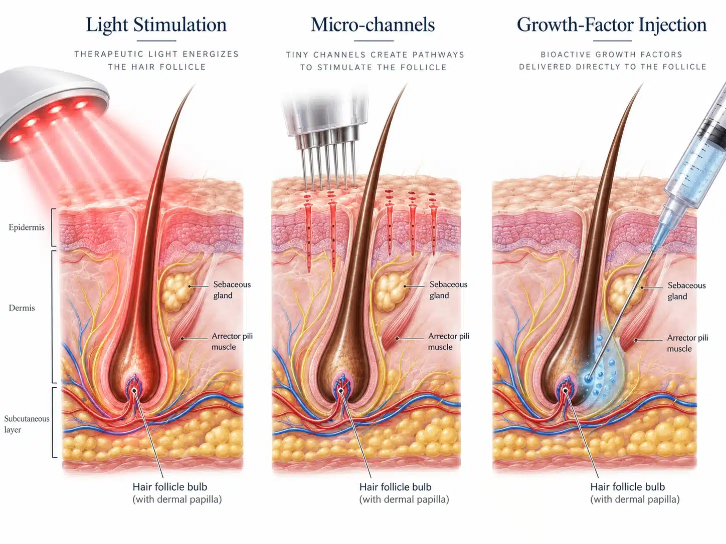 How laser, microneedling and PRP each stimulate hair follicles